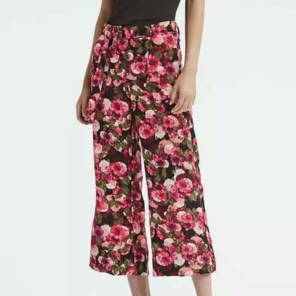 Banana Republic Blake Mid Rise Wide Leg Crop Floral Belted Pants 0 PETITE RT$120 - Picture 1 of 11